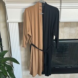 Plus Size Lane Bryant Tan and Black Long Cardigan with Tie Waist